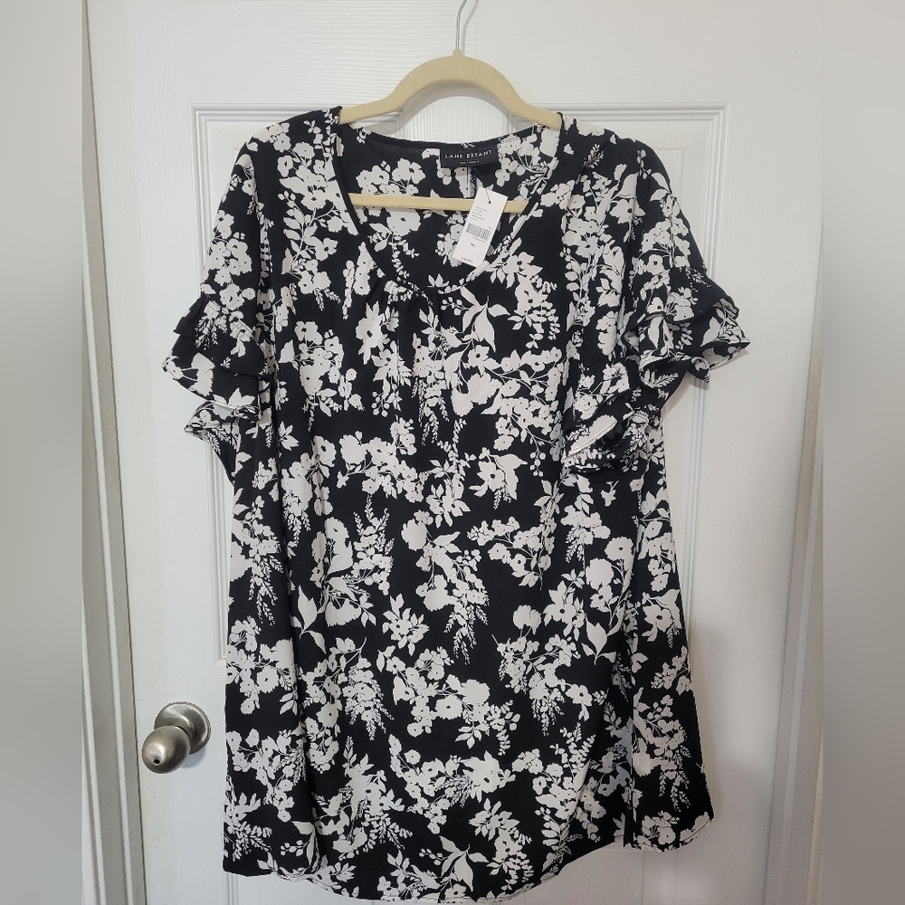 Lane Bryant Black and White Floral Blouse